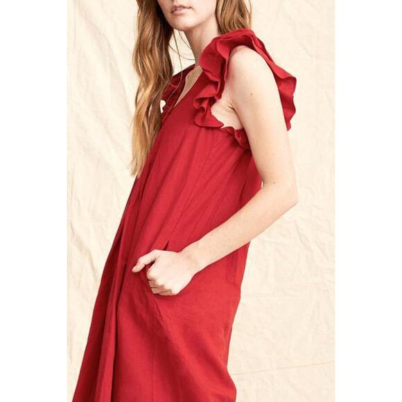 The Great. The Flutter Tulip Midi Dress in Poppy Red, Size Small - Picture 2 of 9